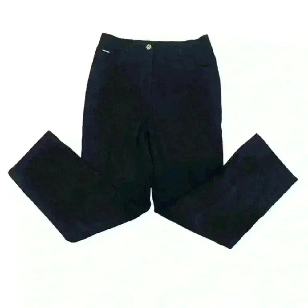 Vintage ST JOHN SPORT by Marie Gray Black Faux Suede Straight Pants Poly Blend 6 - Picture 1 of 12